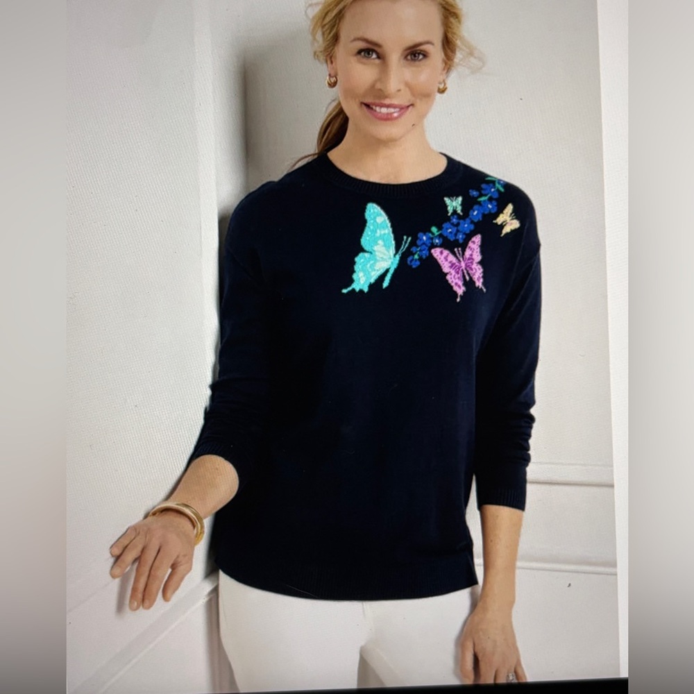 Talbots Crewneck Pullover Butterfly Sweater SP